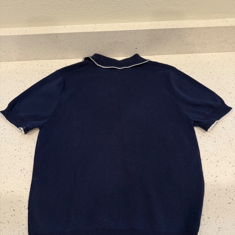 Zara Navy blue blouse with white trim - Picture 2 of 6